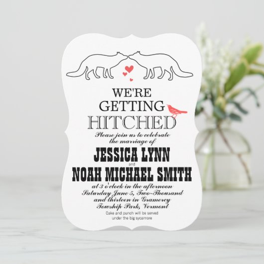  moderne cute fox bruiloft kaart (Staand voorkant)