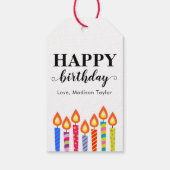 Moderne Cute Happy Birthday Greeting Name Candles Cadeaulabel (Achterkant)