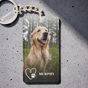 Moderne Cute Heart Paw Persoonlijke Hond Foto Sleutelhanger