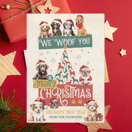 Moderne Cute Hond We Woof Jou een Prettig Kerstfee Feestdagenkaart