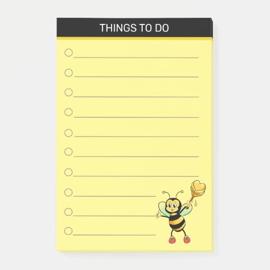 Moderne cute honingbij op zwart en geel post-it® notes (Voorkant)