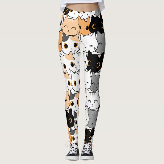 Moderne Cute Kawaii Katten Patroon Leggings (Voorkant)