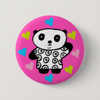Moderne Cute Kawaii Panda Beer Roze Liefdes Harten Ronde Button 5,7 Cm