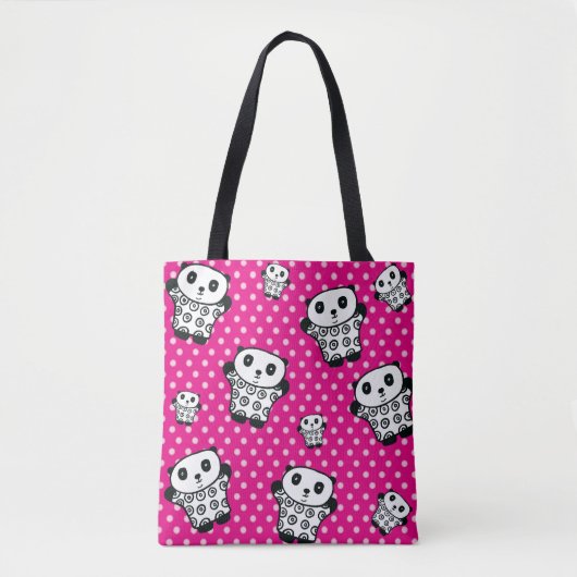 Moderne Cute Kawaii Panda Beer Roze Stippen Tote Bag (Voorkant)
