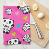 Moderne Cute Kawaii Panda Roze Hartjes Theedoek (Quarter Fold)