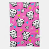 Moderne Cute Kawaii Panda Roze Hartjes Theedoek (Verticaal)