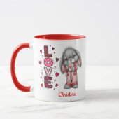 Moderne Cute Love Bunny Valentijnsdag Naam Mok (Links)