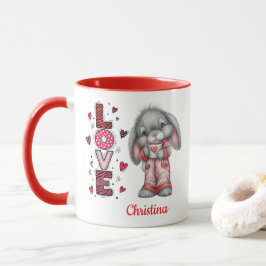 Moderne Cute Love Bunny Valentijnsdag Naam Mok