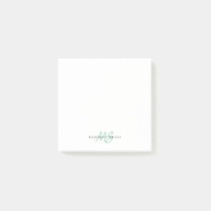 Moderne Cute Mint Green Brush Script Two Monogram Post-it® Notes