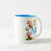 Moderne Cute Monkeys en Turquoise Initial Mok (Voorkant rechts)