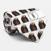 Moderne Cute Otter Pattern Monogrammed-plezier Stropdas (Opgerold)