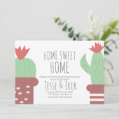 Moderne Cute Potted Cactus Housewarming Party Kaart (Staand voorkant)