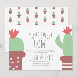 Moderne Cute Potted Cactus Housewarming Party Kaart