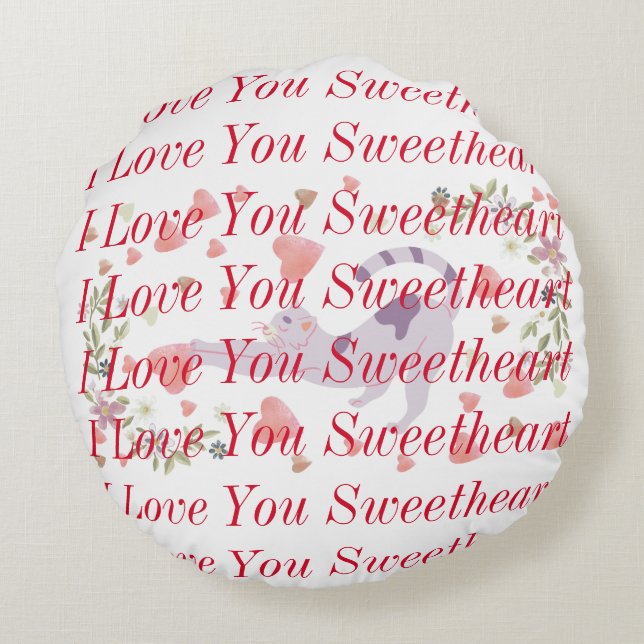 Moderne Cute Red Calligraphy Print Cat Background Rond Kussen (Achterkant)