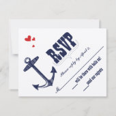  moderne Cute Red en Navy Anchor RSVP (Voorkant)