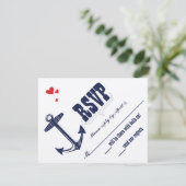 moderne Cute Red en Navy Anchor RSVP (Staand voorkant)