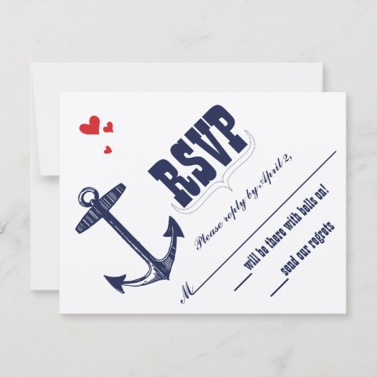  moderne Cute Red en Navy Anchor RSVP Kaartje (Voorkant)