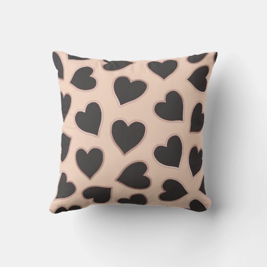 Moderne Cute Roos Gold Black Hearts Pattern Blush Buitenkussen (Achterkant)