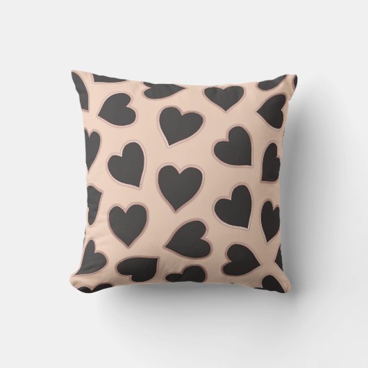 Moderne Cute Roos Gold Black Hearts Pattern Blush Buitenkussen (Voorkant)