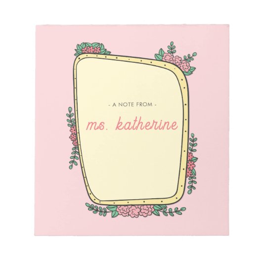 Moderne Cute Roze Boho Bloemige Docent Notitieblok (Voorkant)