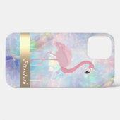 Moderne Cute Roze Flamingo Holografische Opal Case-Mate iPhone Case (Achterkant (horizontaal))
