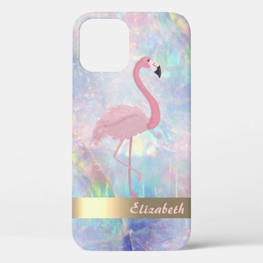Moderne Cute Roze Flamingo Holografische Opal Case-Mate iPhone Case (Achterkant)