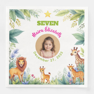 Moderne Cute Safari-fotoplaat Kinderen Verjaardags Servet