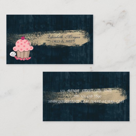 Moderne Cute Schattig Cupcake Bakery Bruske Visitekaartje (Voorkant / Achterkant)