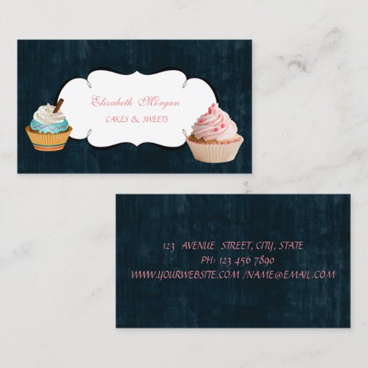 Moderne cute Schattige cupcake bakkerij Visitekaartje (Voorkant / Achterkant)