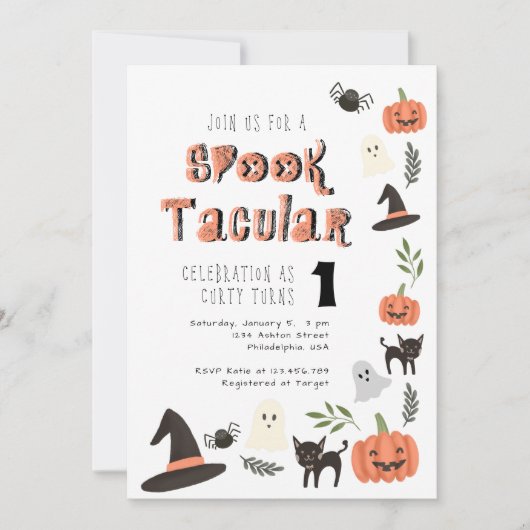 Moderne Cute Spooktacular Halloween Birthday Kaart (Voorkant)