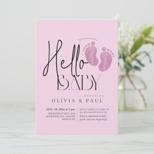 Moderne & Cute Voeten Glitter Baby Meisje Shower Kaart (Staand voorkant)