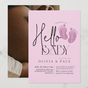 Moderne & Cute Voeten Glitter Baby Meisje Shower Kaart