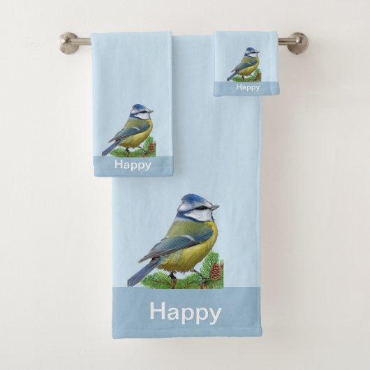 Moderne Cute Vogel op Lichtblauw Bad Handdoek (Insitu)