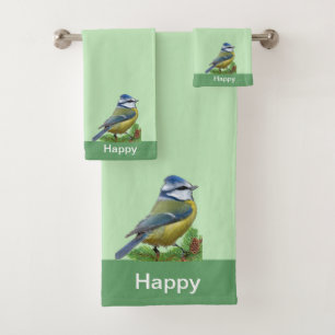 Moderne Cute Vogel op Lichtgroen Bad Handdoek