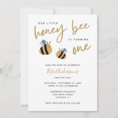 Moderne Cute Yellow Bumblebee First Birthday Kaart (Voorkant)