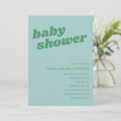 Moderne Cute Zachte Blauwe Groene Retro Baby Showe Kaart (Staand voorkant)