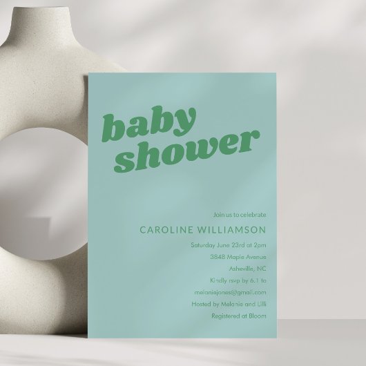 Moderne Cute Zachte Blauwe Groene Retro Baby Showe Kaart