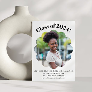 Moderne Cute Zwarte Witte Afstudeerfeest Foto Kaart