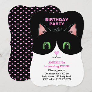 Moderne Cute Zwarte Witte Tuxedo Kat Uitnodiging