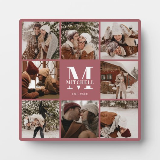 Moderne CuteCustom Familie Fotocollage | Monogram Fotoplaat (Voorkant)