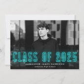 Moderne Cyaan Neon Class of 2023 Photo Afstuderen Aankondiging (Voorkant)