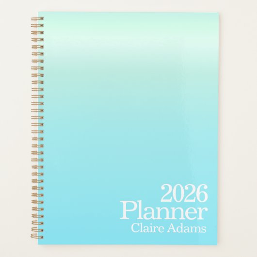 Moderne Cyan Blauwe Ombre Planner (Voorkant)