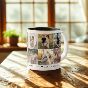 Moderne Dada Collage, 10 Fotogrid, Gift voor Papa Tweekleurige Koffiemok