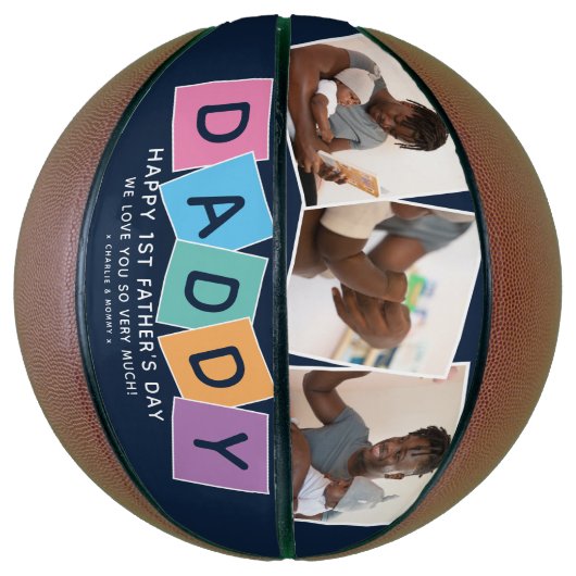 Moderne DADDY 1st Fathers Day Photo Keepomwille Basketbal (Verticaal)
