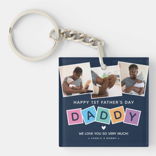 Moderne DADDY 1st Fathers Day Photo Keepomwille Sleutelhanger (voorkant)