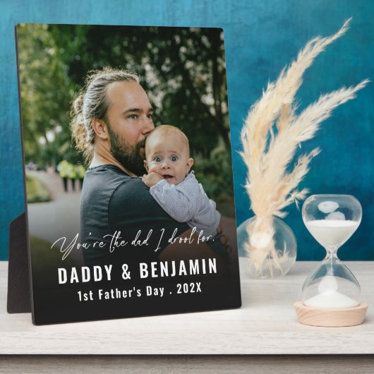 Moderne Daddy en Baby 1e Vaderdag Foto Fotoplaat (Zijkant)