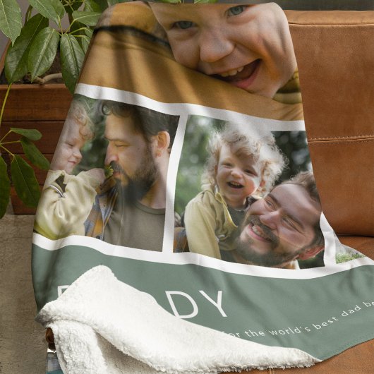 Moderne Daddy Foto Strip Collage Groen Fleece Deken