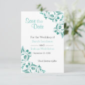 Moderne dag Blauwgroen Floral Save The Date (Staand voorkant)