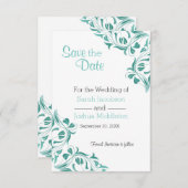 Moderne dag Blauwgroen Floral Save The Date (Voorkant / Achterkant)