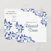 Moderne dag donkerblauwe bloem - repetitie diner kaart (Voorkant / Achterkant)